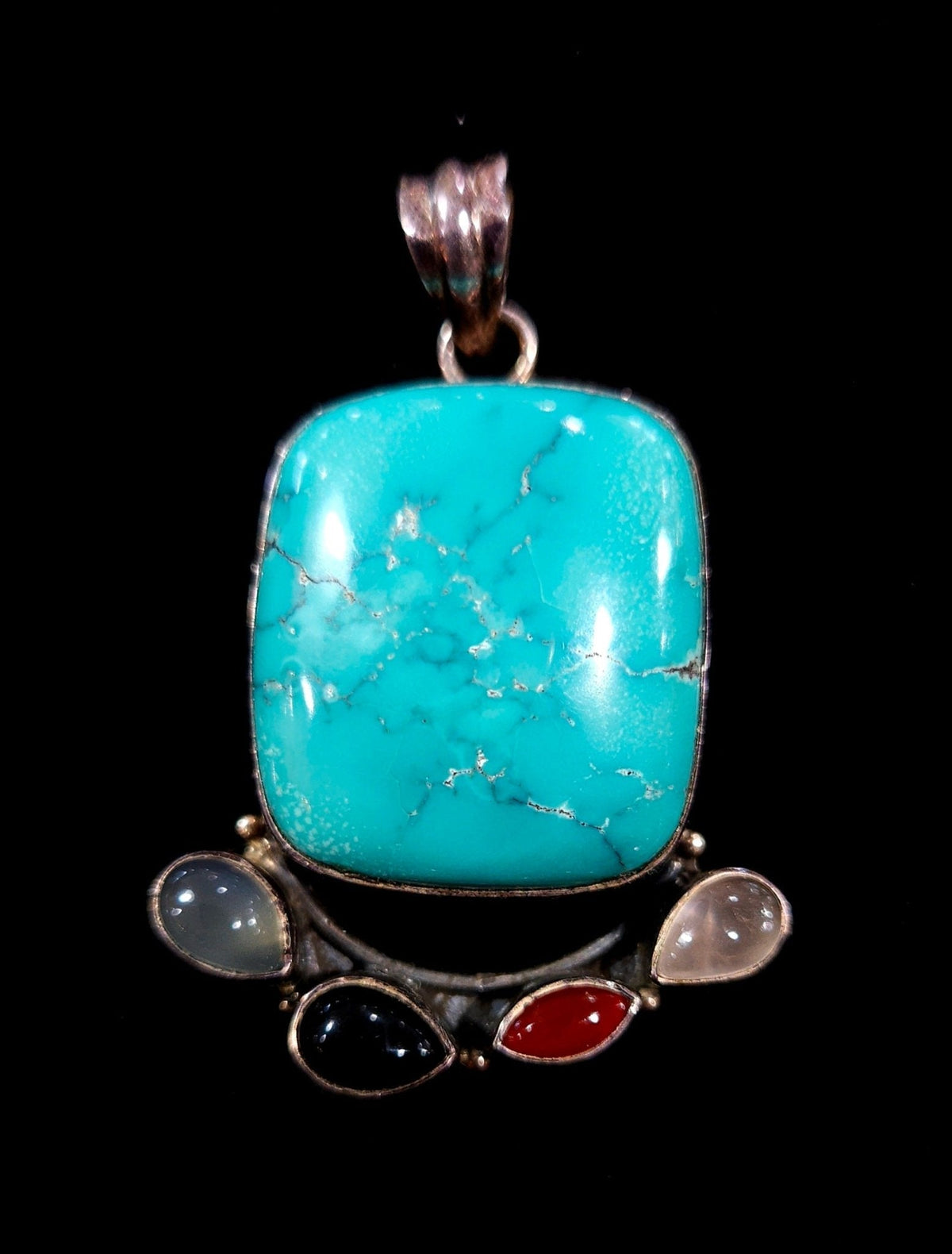 Sterling Silver Turquoise, Chalcedony, Onyx & Carnelian Pendant – Coastal Statement Jewelry - Che Cose Belle