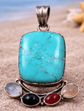 Sterling Silver Turquoise, Chalcedony, Onyx & Carnelian Pendant – Coastal Statement Jewelry - Che Cose Belle