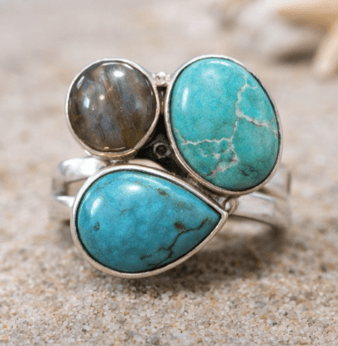 Sterling Silver Turquoise & Labradorite Ring – Coastal Statement Jewelry Size 5 - Che Cose Belle
