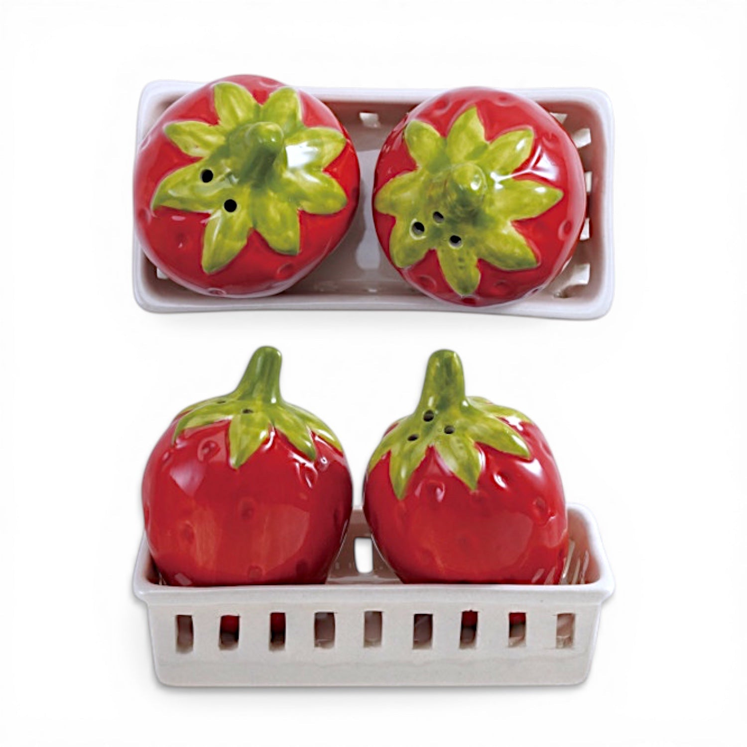 Strawberry Salt & Pepper Shaker Set with Berry Basket Holder - Che Cose Belle