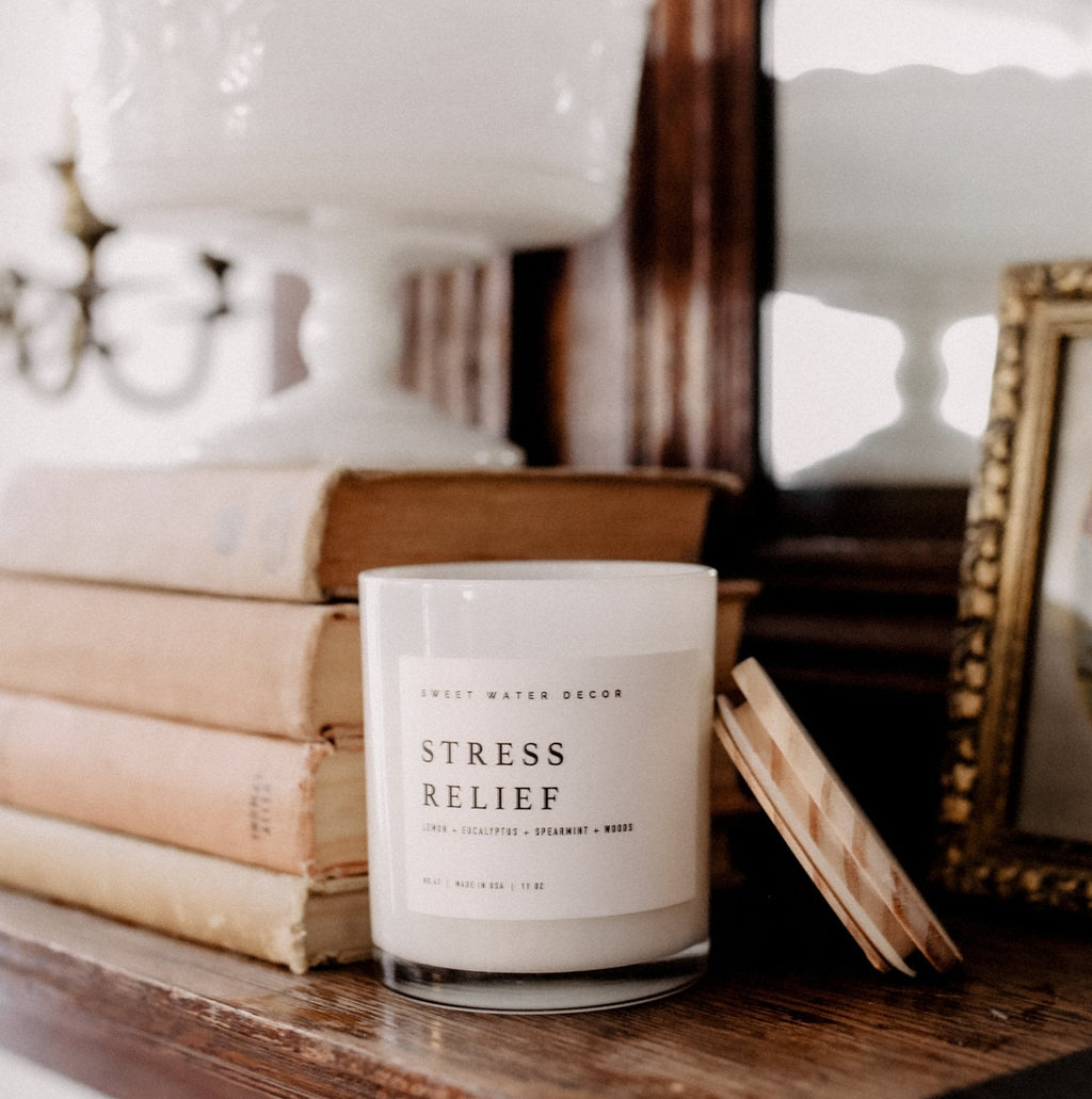Stress Relief Soy Candle - White Jar - 11 oz - Che Cose Belle