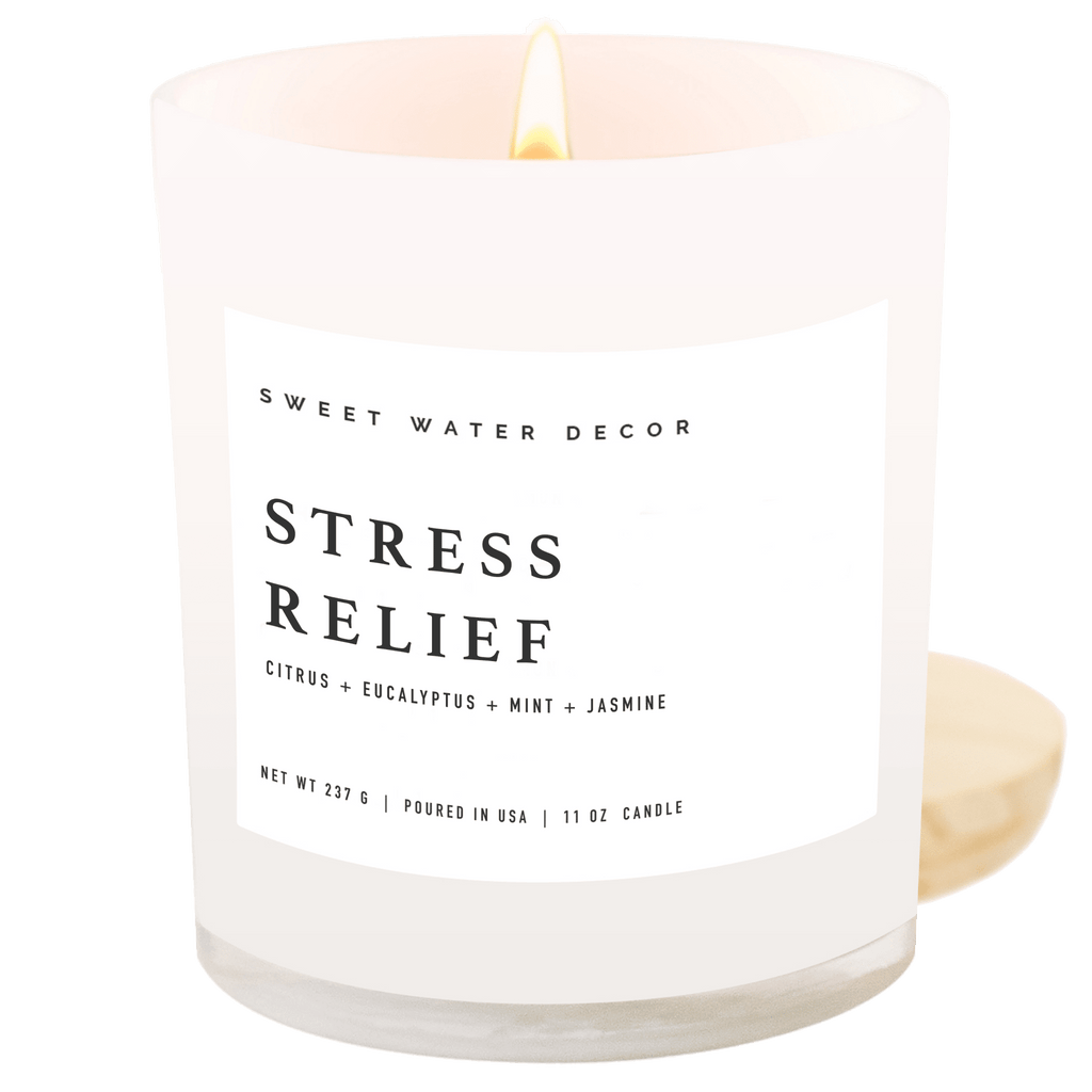 Stress Relief Soy Candle - White Jar - 11 oz - Che Cose Belle