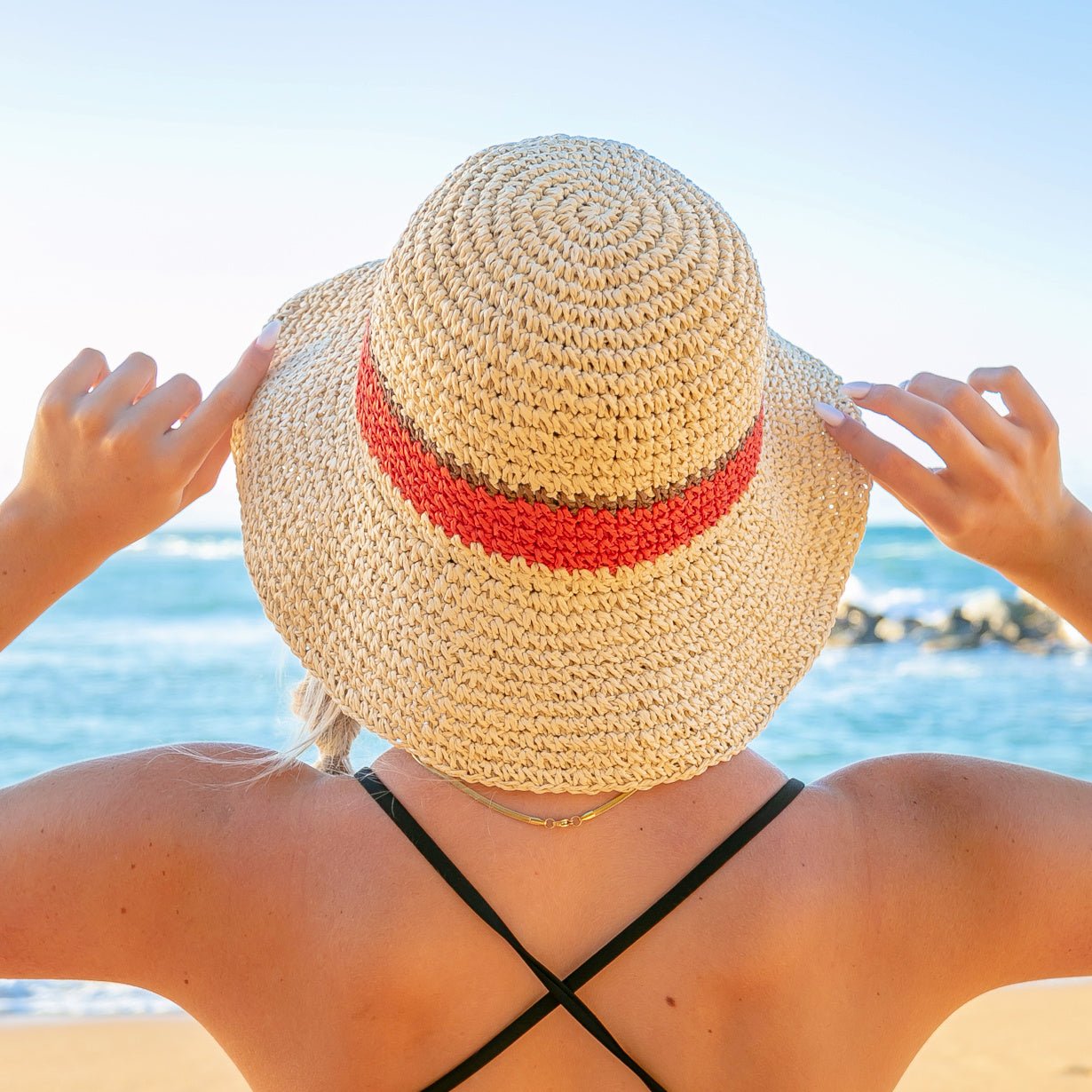 Stripe Accent Straw Hat - Che Cose Belle
