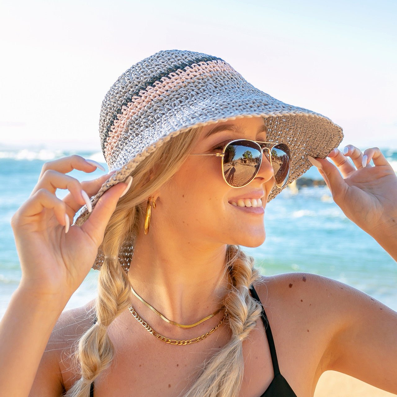 Stripe Accent Straw Hat - Che Cose Belle