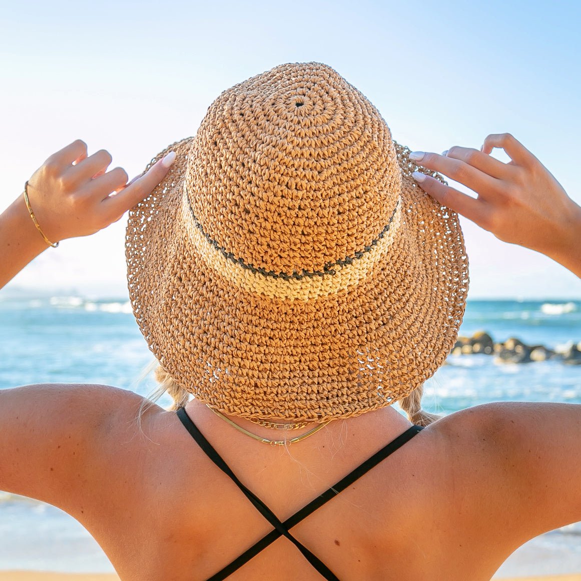 Stripe Accent Straw Hat - Che Cose Belle