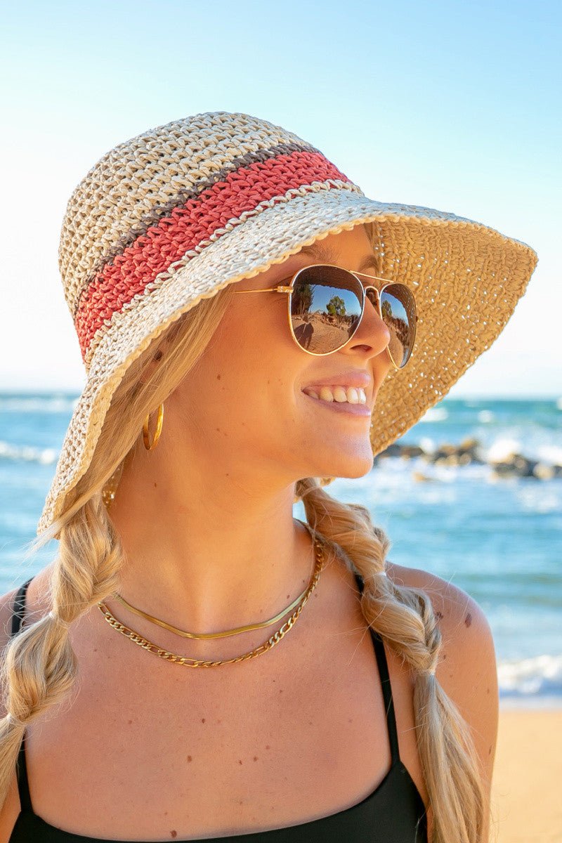 Stripe Accent Straw Hat - Che Cose Belle