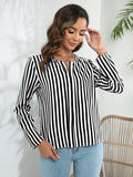 Striped Long Sleeve Notched Blouse - Che Cose Belle