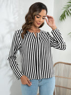 Striped Long Sleeve Notched Blouse - Che Cose Belle