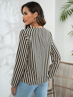 Striped Long Sleeve Notched Blouse - Che Cose Belle