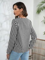 Striped Long Sleeve Notched Blouse - Che Cose Belle