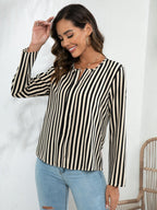 Striped Long Sleeve Notched Blouse - Che Cose Belle