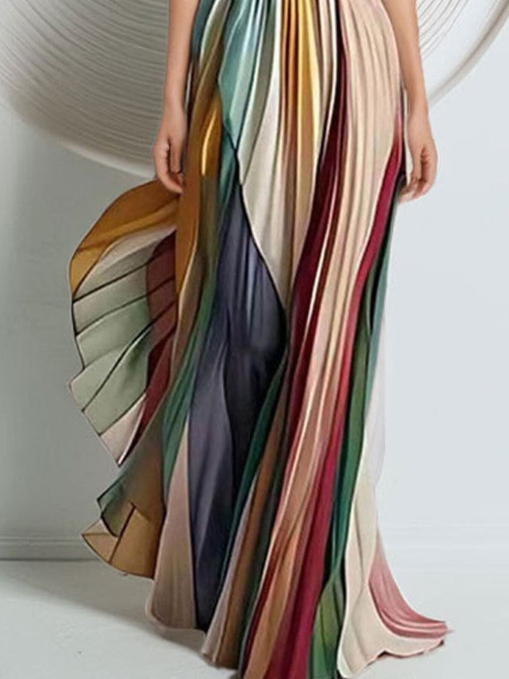 Striped Pleated Strapless Maxi Dress - Che Cose Belle