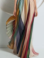 Striped Pleated Strapless Maxi Dress - Che Cose Belle