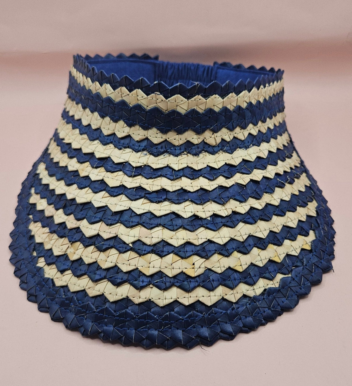 Striped Woven Palm Leaf Visor – Straw Sun Hat | Blue, Green, or Natural | Elastic Back - Che Cose Belle
