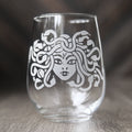 Medusa Stemless Wine Glass - etched glassware