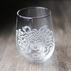 Medusa Stemless Wine Glass - etched glassware