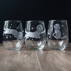 Space Dog Stemless Wine Glass - etched glassware