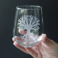 Tree of Life Stemless Wine Glass - etched glassware