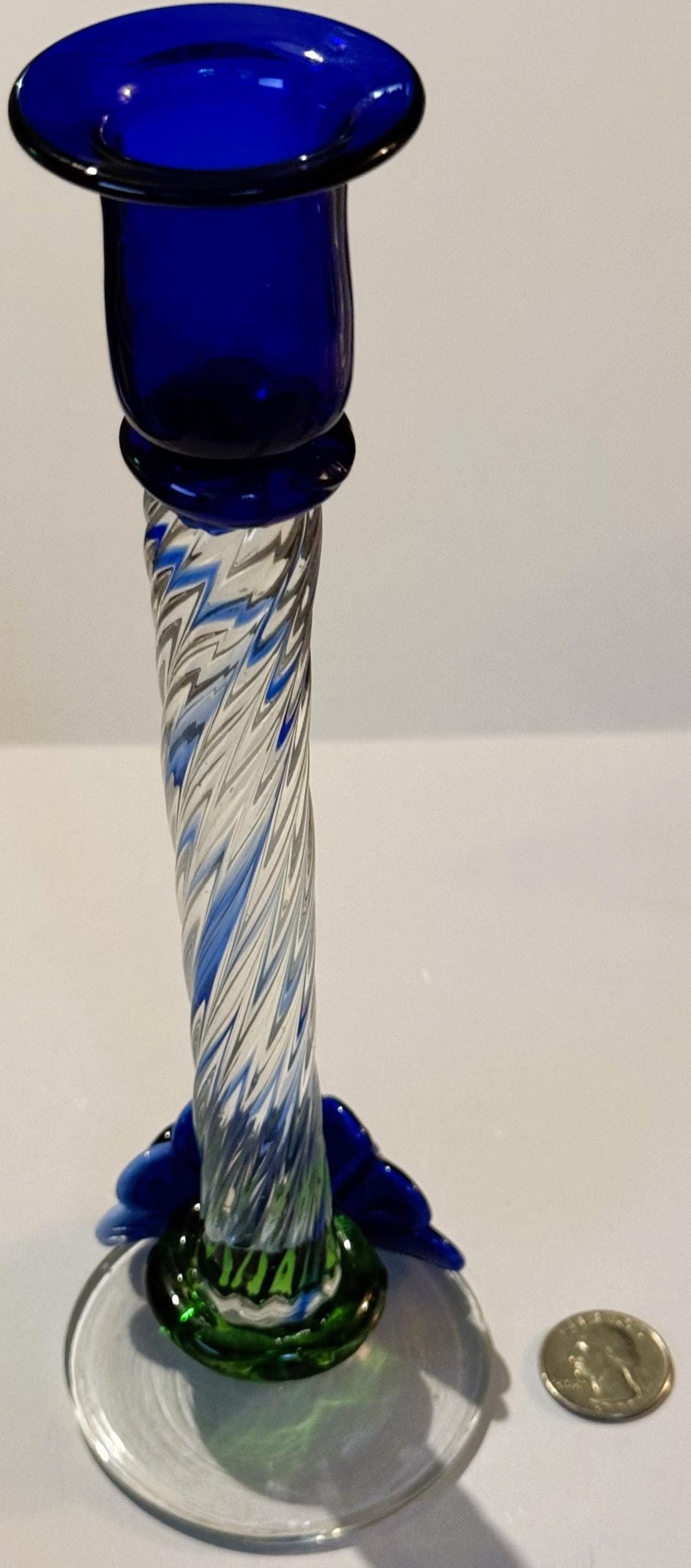 Stunning Blue Art Glass Candlesticks with Twisted Stems and Flowers - Che Cose Belle