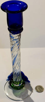 Stunning Blue Art Glass Candlesticks with Twisted Stems and Flowers - Che Cose Belle