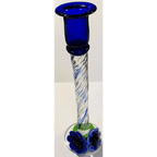 Stunning Blue Art Glass Candlesticks with Twisted Stems and Flowers - Che Cose Belle