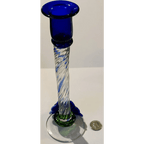 Stunning Blue Art Glass Candlesticks with Twisted Stems and Flowers - Che Cose Belle