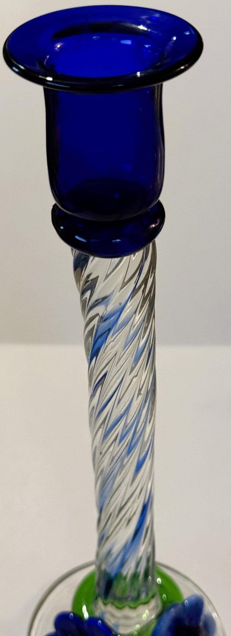 Stunning Blue Art Glass Candlesticks with Twisted Stems and Flowers - Che Cose Belle
