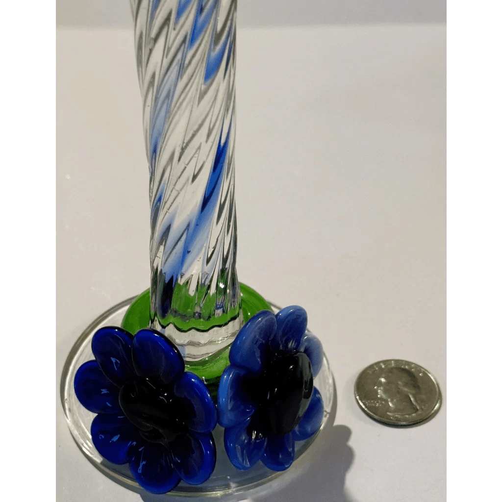 Stunning Blue Art Glass Candlesticks with Twisted Stems and Flowers - Che Cose Belle