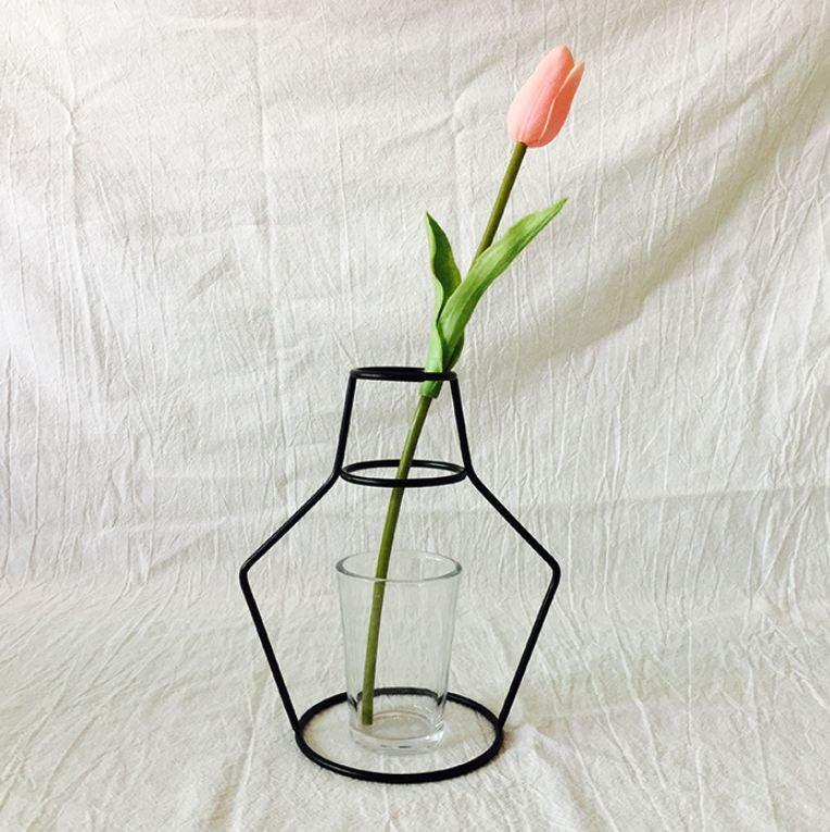 Style Retro Line Flowers Vase Frame Nordic Style Wall Hanging Metal Holder Modern Solid Home Decor Modern Rose Frame Clear Vase Planter Flower Holder Decorations for Wedding Living Room, Office Party - Che Cose Belle