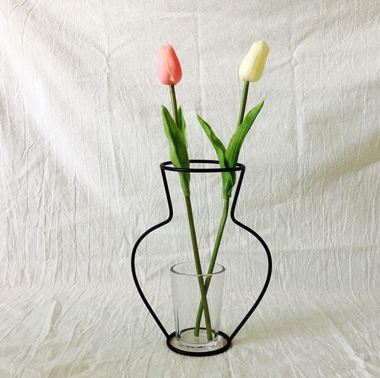 Style Retro Line Flowers Vase Frame Nordic Style Wall Hanging Metal Holder Modern Solid Home Decor Modern Rose Frame Clear Vase Planter Flower Holder Decorations for Wedding Living Room, Office Party - Che Cose Belle