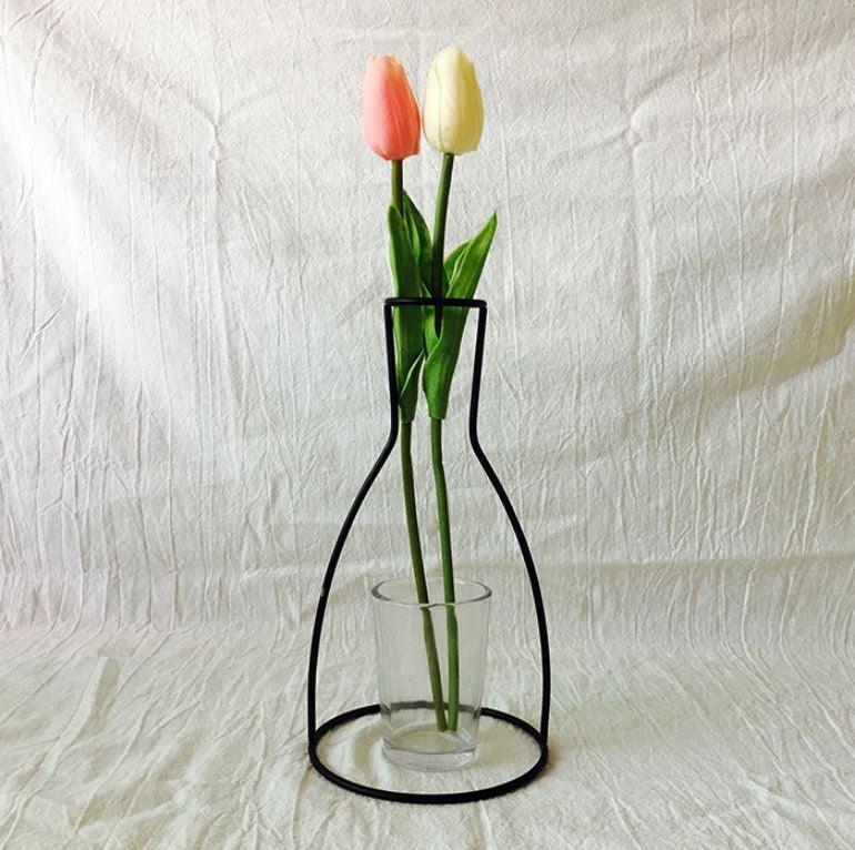 Style Retro Line Flowers Vase Frame Nordic Style Wall Hanging Metal Holder Modern Solid Home Decor Modern Rose Frame Clear Vase Planter Flower Holder Decorations for Wedding Living Room, Office Party - Che Cose Belle