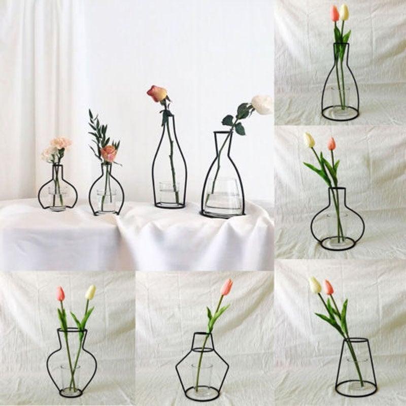 Style Retro Line Flowers Vase Frame Nordic Style Wall Hanging Metal Holder Modern Solid Home Decor Modern Rose Frame Clear Vase Planter Flower Holder Decorations for Wedding Living Room, Office Party - Che Cose Belle