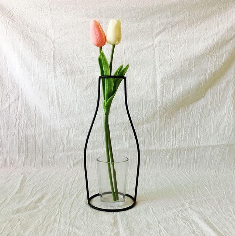 Style Retro Line Flowers Vase Frame Nordic Style Wall Hanging Metal Holder Modern Solid Home Decor Modern Rose Frame Clear Vase Planter Flower Holder Decorations for Wedding Living Room, Office Party - Che Cose Belle