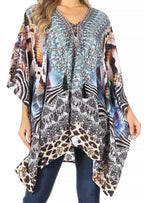Stylish Rhinestone Lace-Up V-Neck Women's Caftan Poncho Cover-Up by Sakkas Aymee - Che Cose Belle