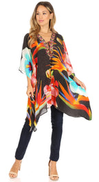 Stylish Rhinestone Lace-Up V-Neck Women's Caftan Poncho Cover-Up by Sakkas Aymee - Che Cose Belle