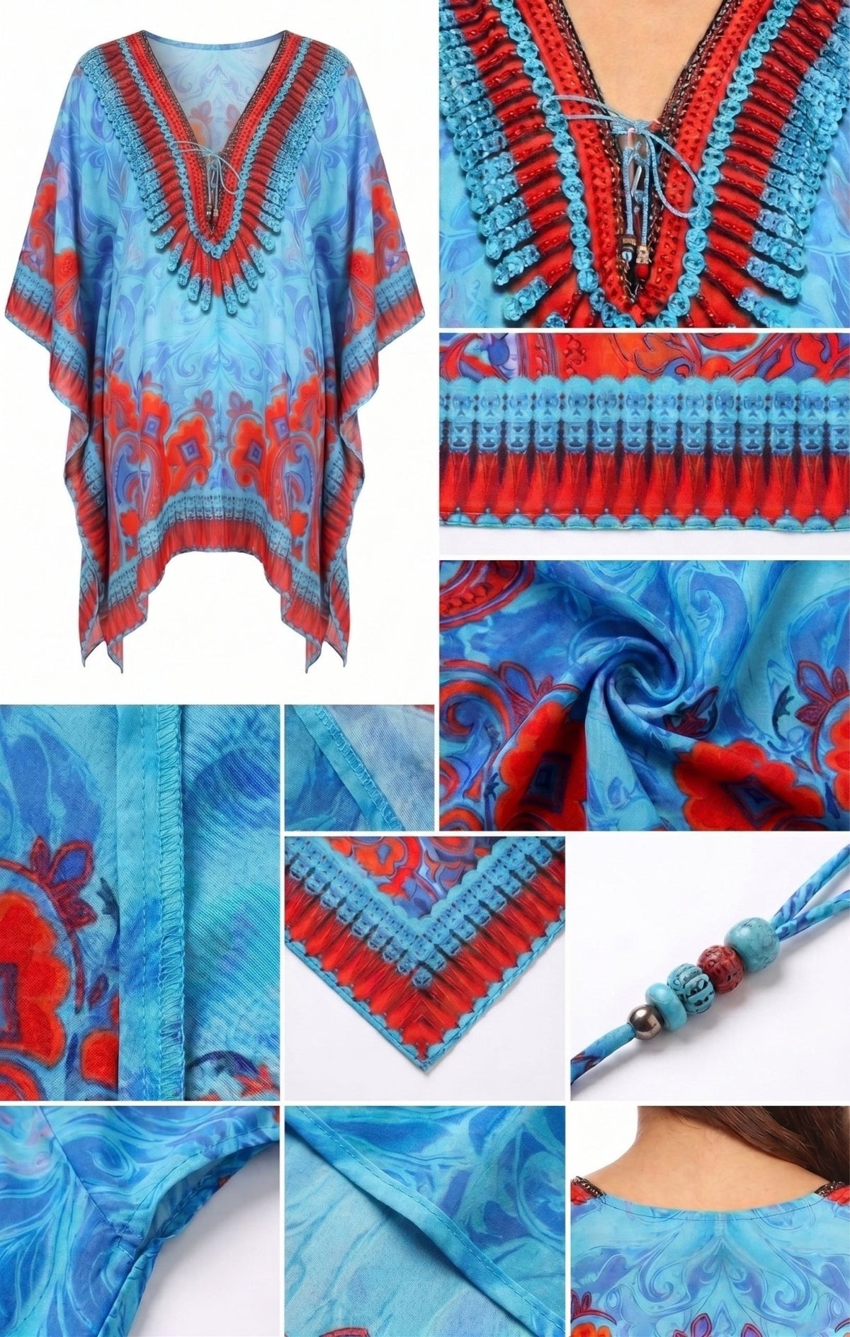 Stylish Rhinestone Lace-Up V-Neck Women's Caftan Poncho Cover-Up by Sakkas Aymee - Che Cose Belle