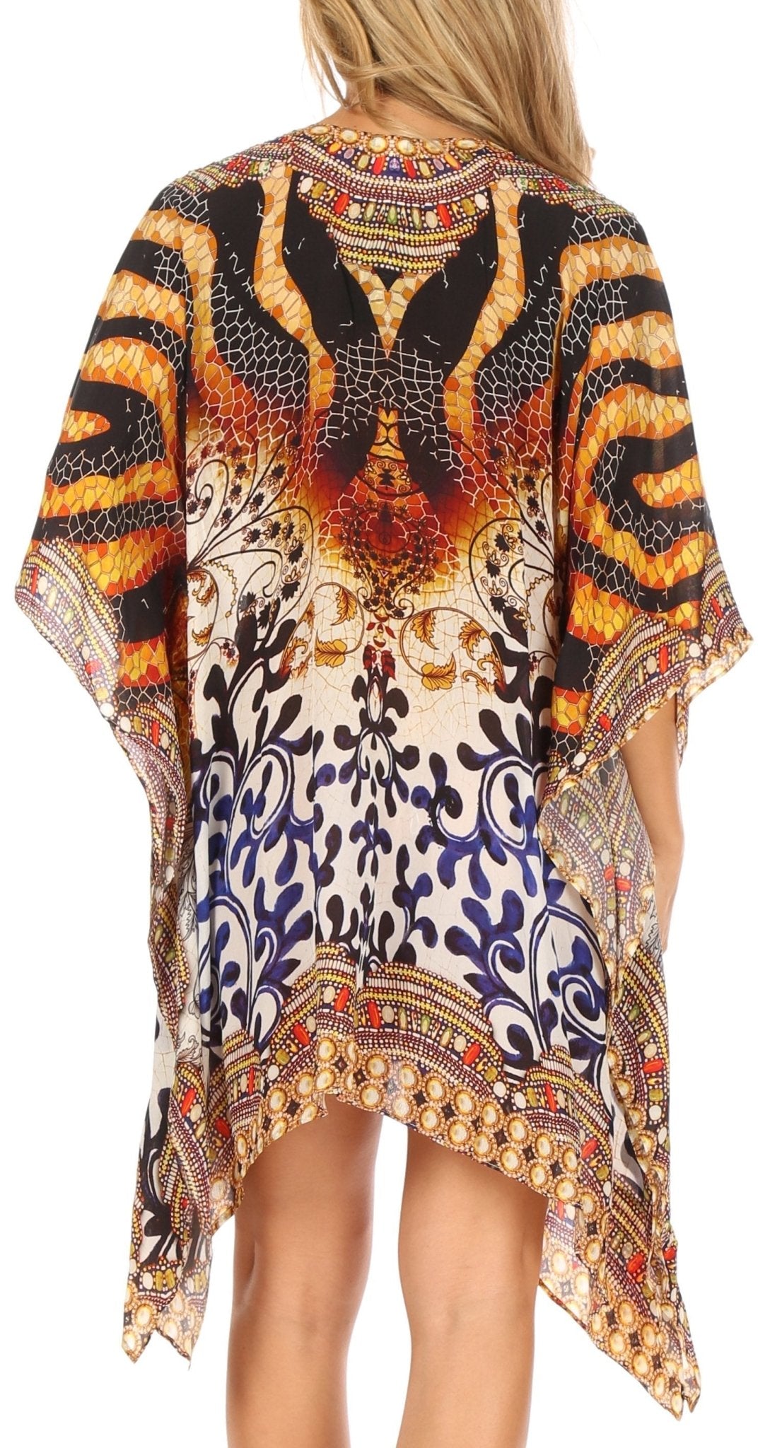 Stylish Rhinestone Lace-Up V-Neck Women's Caftan Poncho Cover-Up by Sakkas Aymee - Che Cose Belle