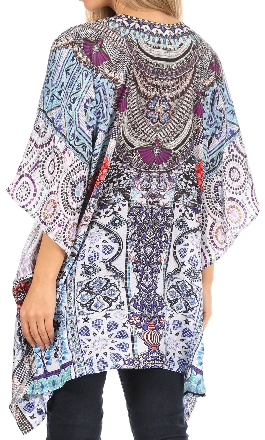 Stylish Rhinestone Lace-Up V-Neck Women's Caftan Poncho Cover-Up by Sakkas Aymee - Che Cose Belle
