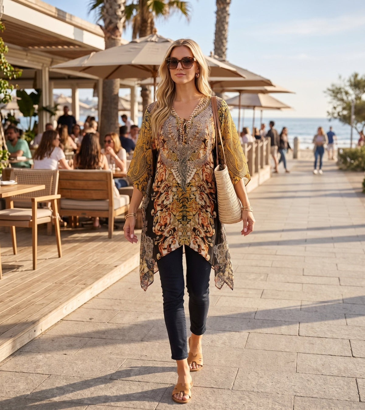 Stylish Rhinestone Lace-Up V-Neck Women's Caftan Poncho Cover-Up by Sakkas Aymee - Che Cose Belle