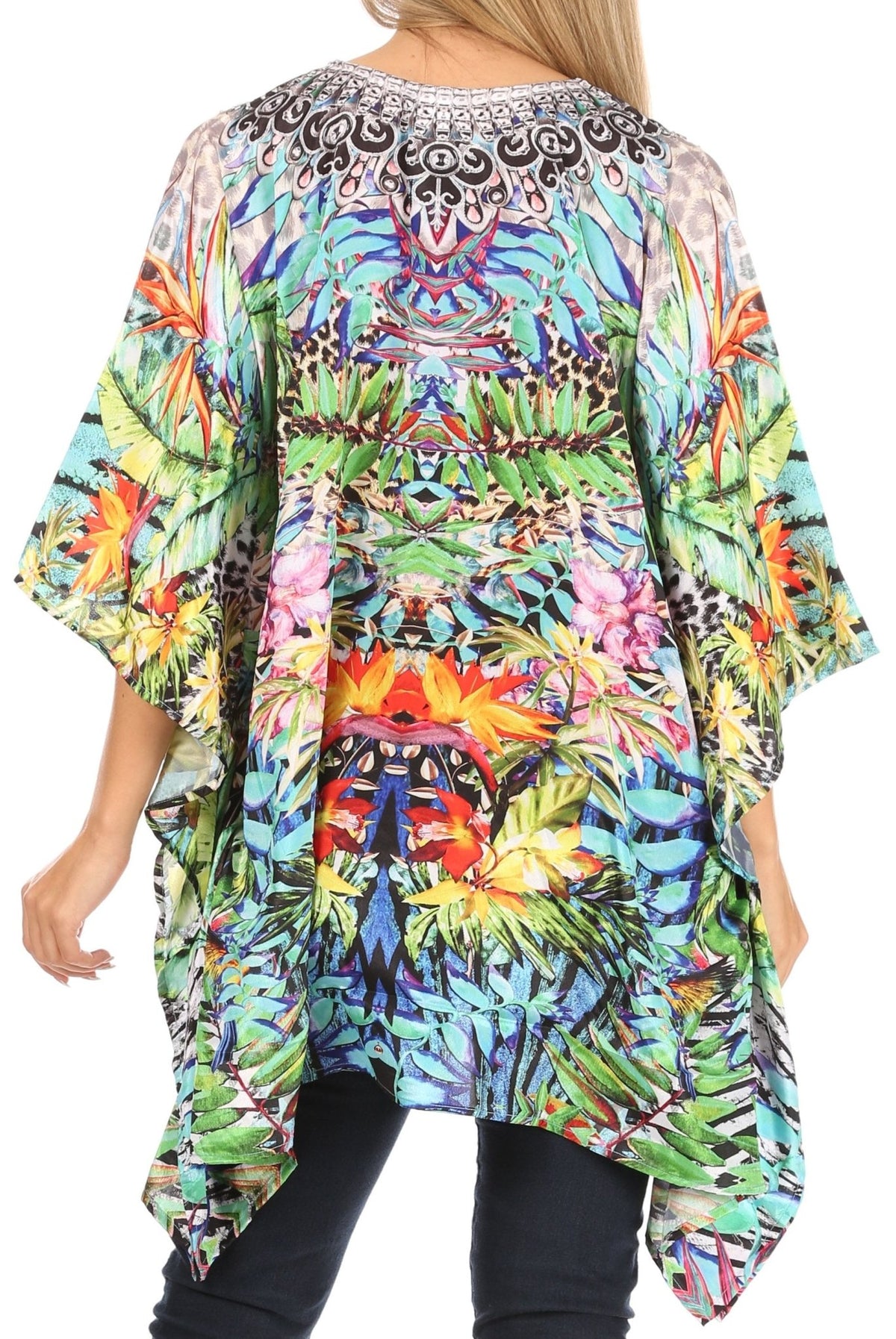 Stylish Rhinestone Lace-Up V-Neck Women's Caftan Poncho Cover-Up by Sakkas Aymee - Che Cose Belle