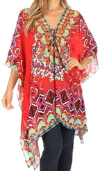 Stylish Rhinestone Lace-Up V-Neck Women's Caftan Poncho Cover-Up by Sakkas Aymee - Che Cose Belle