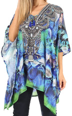 Stylish Rhinestone Lace-Up V-Neck Women's Caftan Poncho Cover-Up by Sakkas Aymee - Che Cose Belle