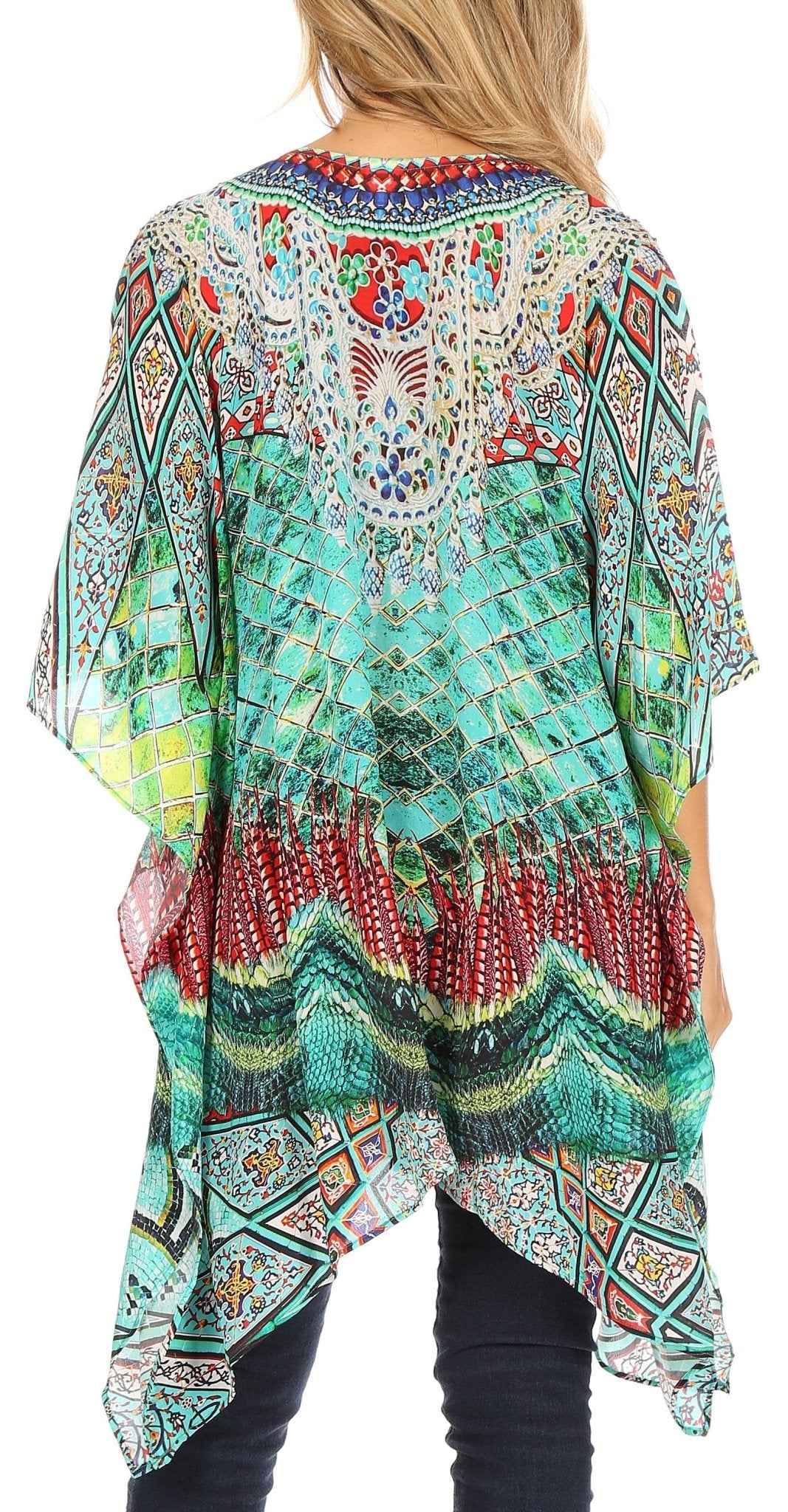Stylish Rhinestone Lace-Up V-Neck Women's Caftan Poncho Cover-Up by Sakkas Aymee - Che Cose Belle