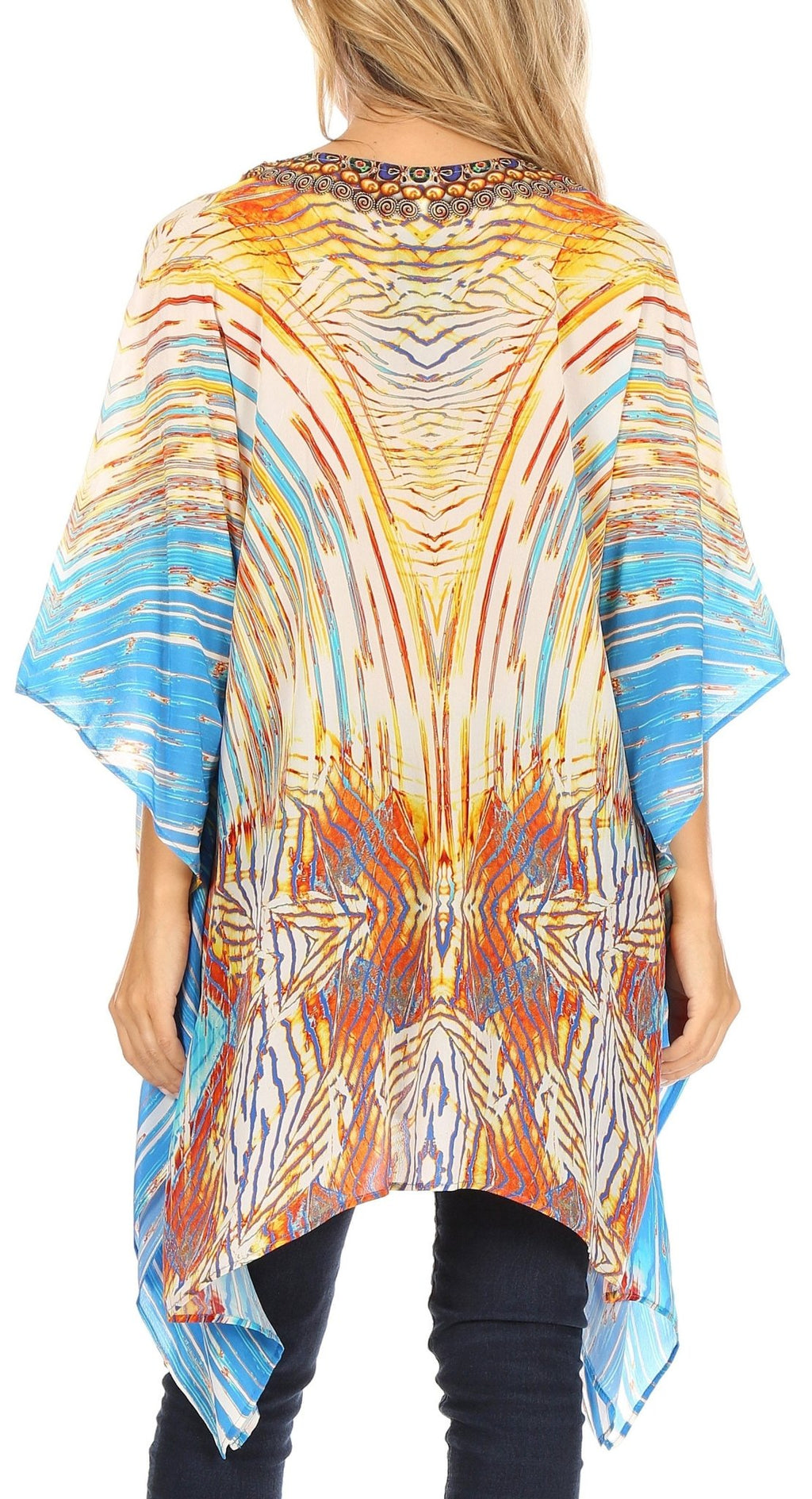 Stylish Rhinestone Lace-Up V-Neck Women's Caftan Poncho Cover-Up by Sakkas Aymee - Che Cose Belle