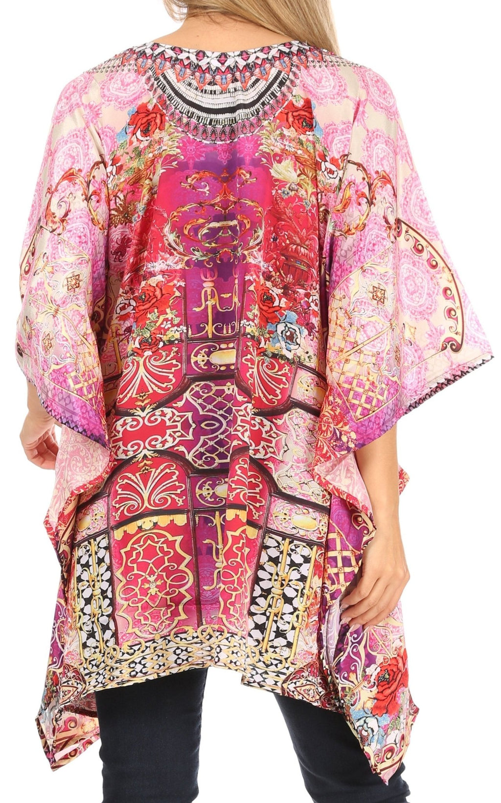 Stylish Rhinestone Lace-Up V-Neck Women's Caftan Poncho Cover-Up by Sakkas Aymee - Che Cose Belle