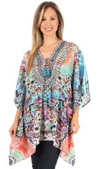 Stylish Rhinestone Lace-Up V-Neck Women's Caftan Poncho Cover-Up by Sakkas Aymee - Che Cose Belle