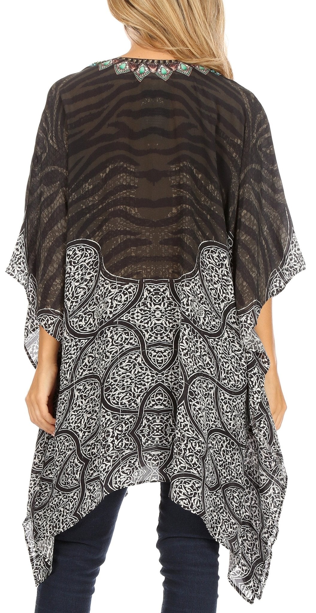 Stylish Rhinestone Lace-Up V-Neck Women's Caftan Poncho Cover-Up by Sakkas Aymee - Che Cose Belle