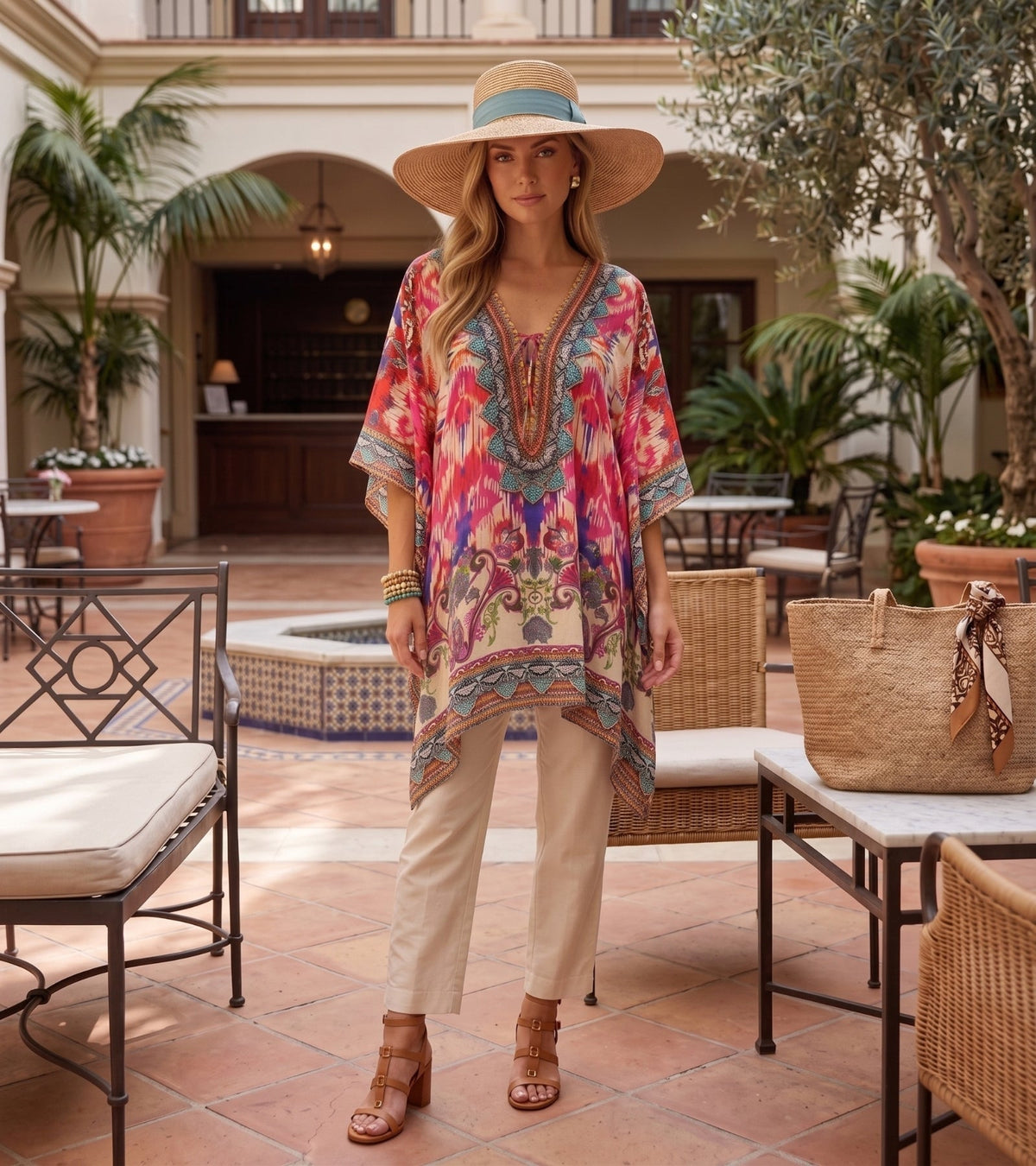 Stylish Rhinestone Lace-Up V-Neck Women's Caftan Poncho Cover-Up by Sakkas Aymee - Che Cose Belle