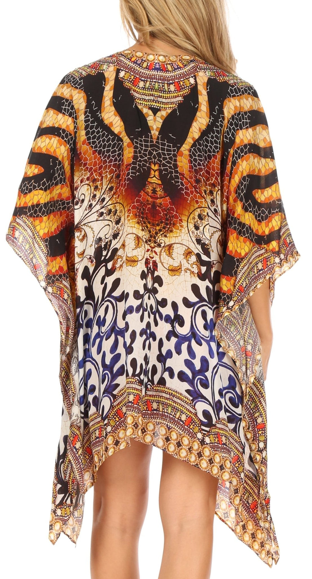 Stylish Rhinestone Lace-Up V-Neck Women's Caftan Poncho Cover-Up by Sakkas Aymee - Che Cose Belle