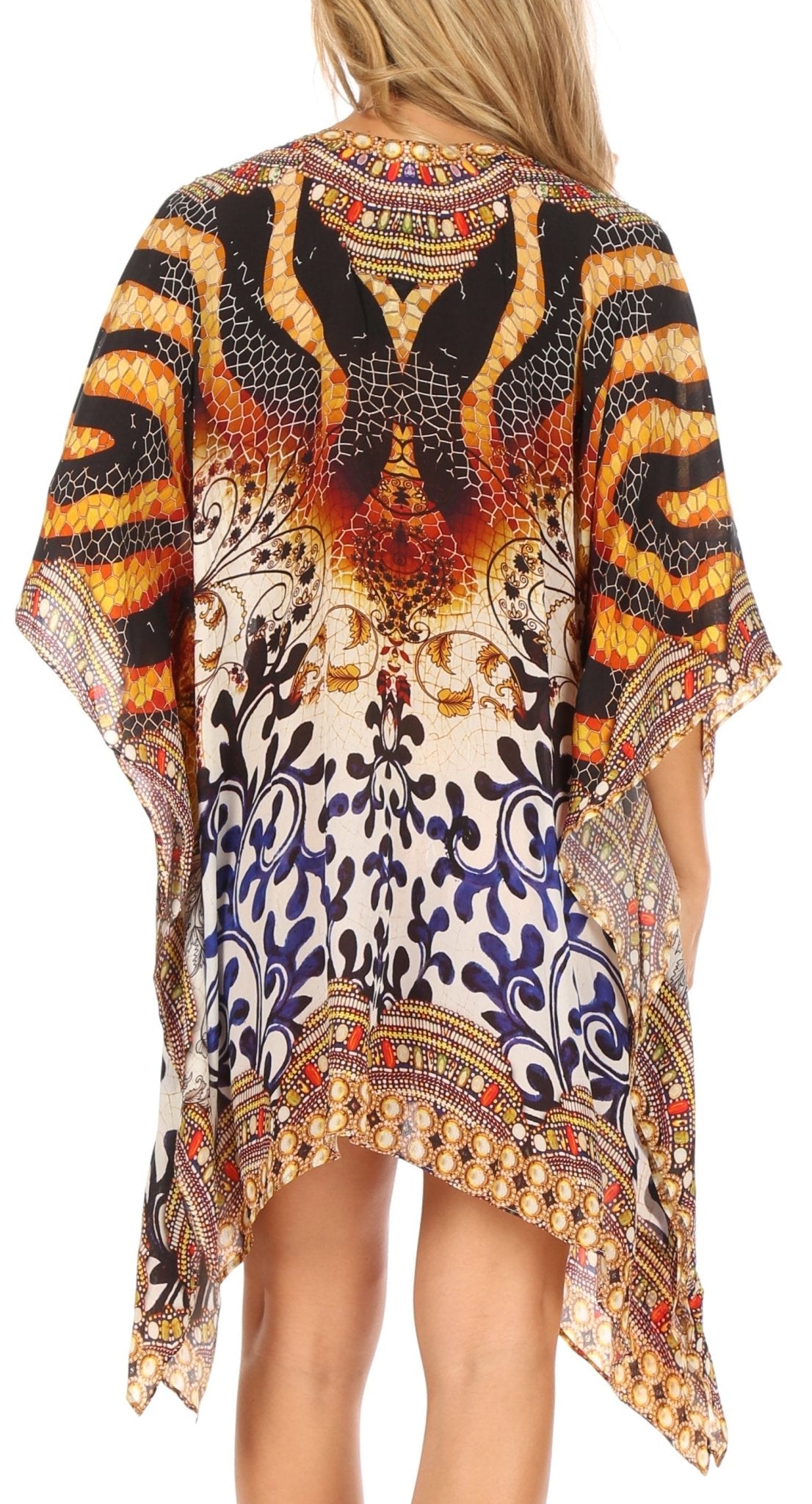 Stylish Rhinestone Lace-Up V-Neck Women's Caftan Poncho Cover-Up by Sakkas Aymee - Che Cose Belle